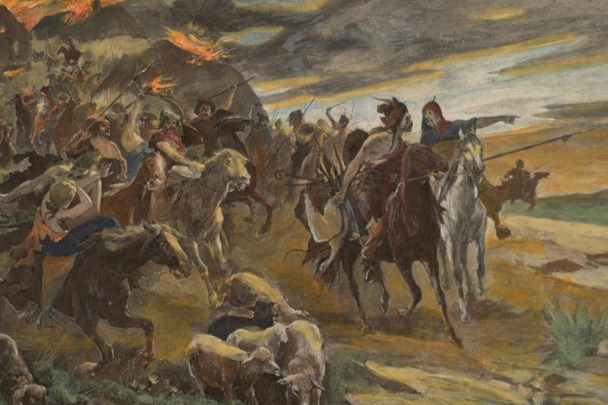 Mittelalterliche Reiter am H&uuml;gel