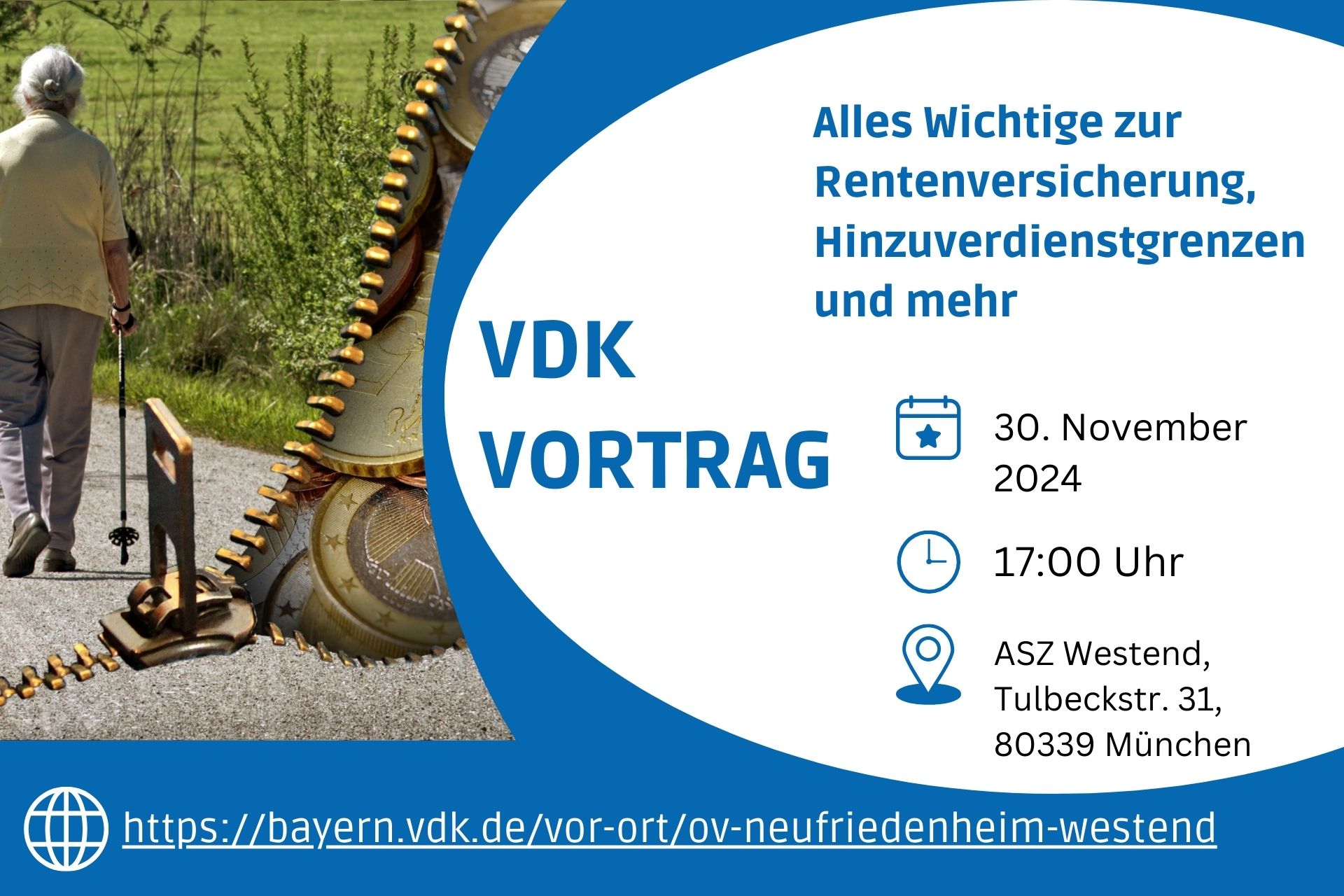 Bild zeigt Infos zum VdK-Vortrag zur Rentenversicherung am 30.11.2024