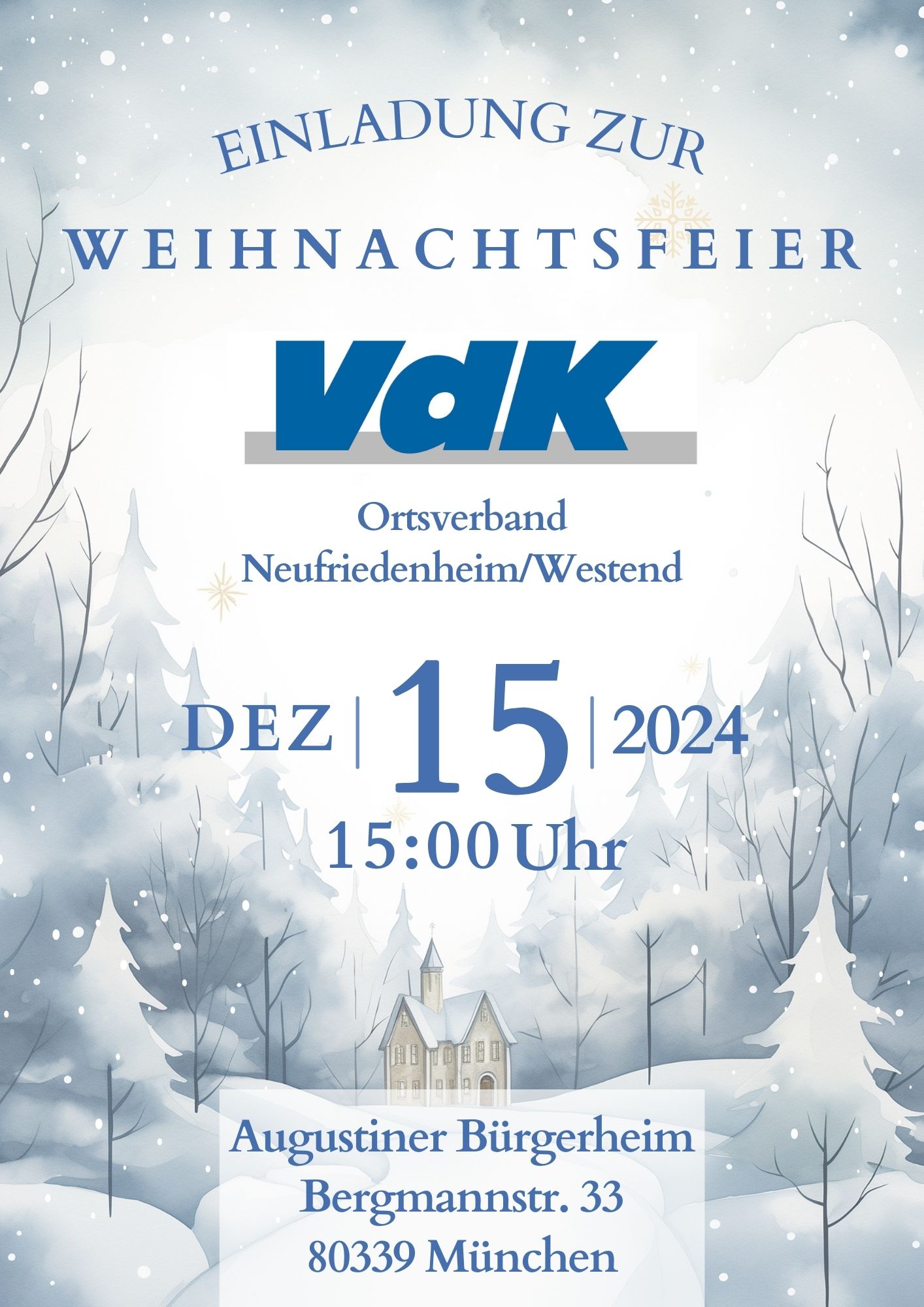 Bild zeigt Einladung zur Weihnachtsfeier am 15.12.2024 im Augustiner Bürgerheim