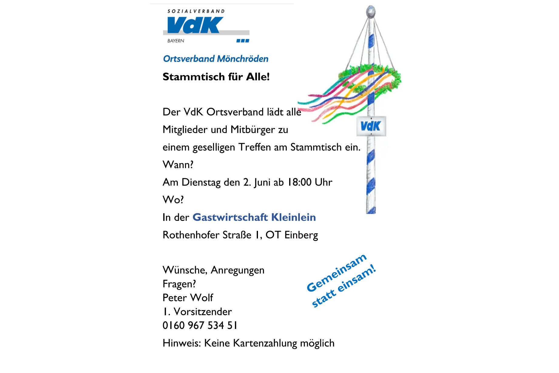 Stammtisch f&uuml;r alle Mitb&uuml;rger und Mitglieder