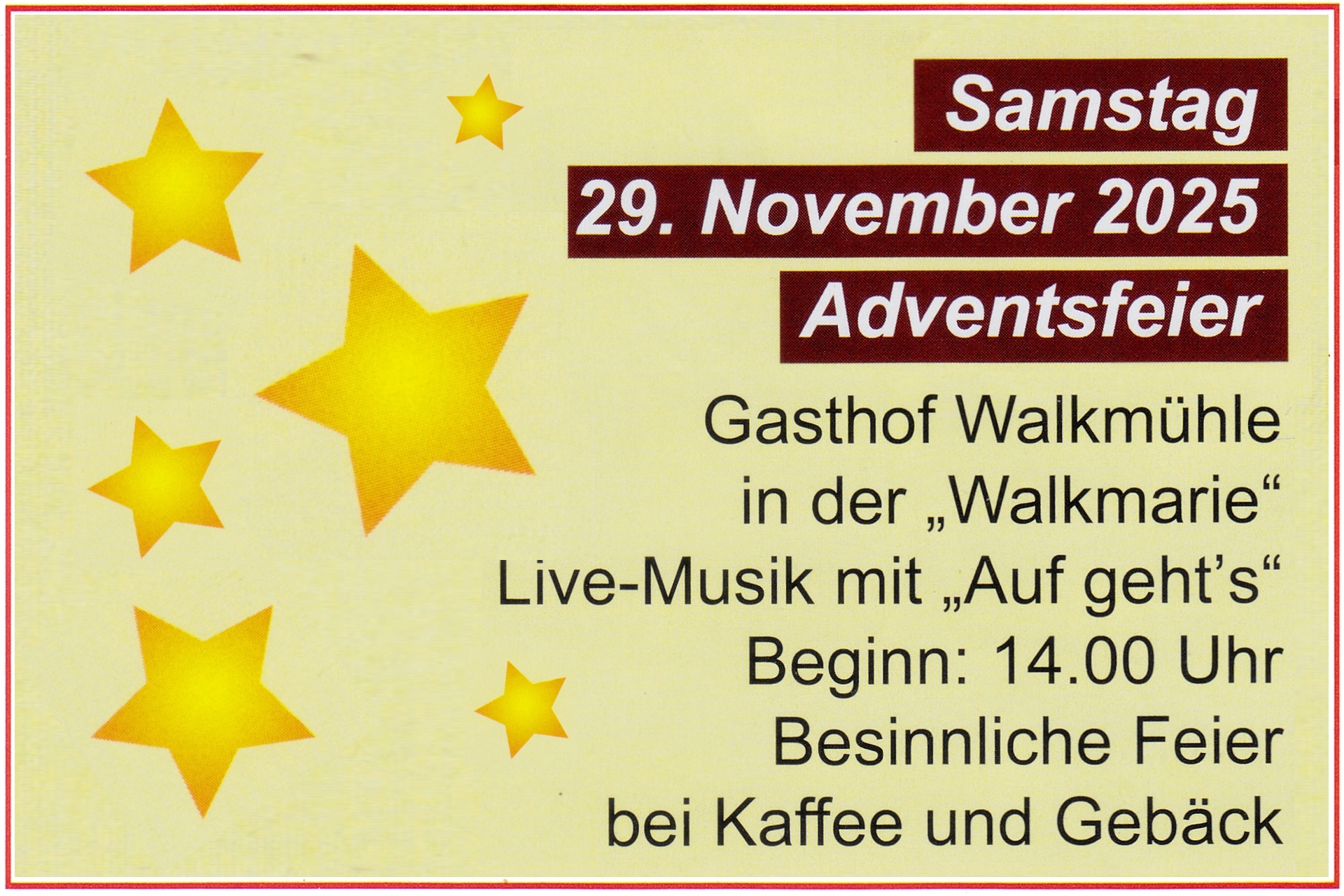 Adventsfeier in der Walkmarie mit Live-Musik