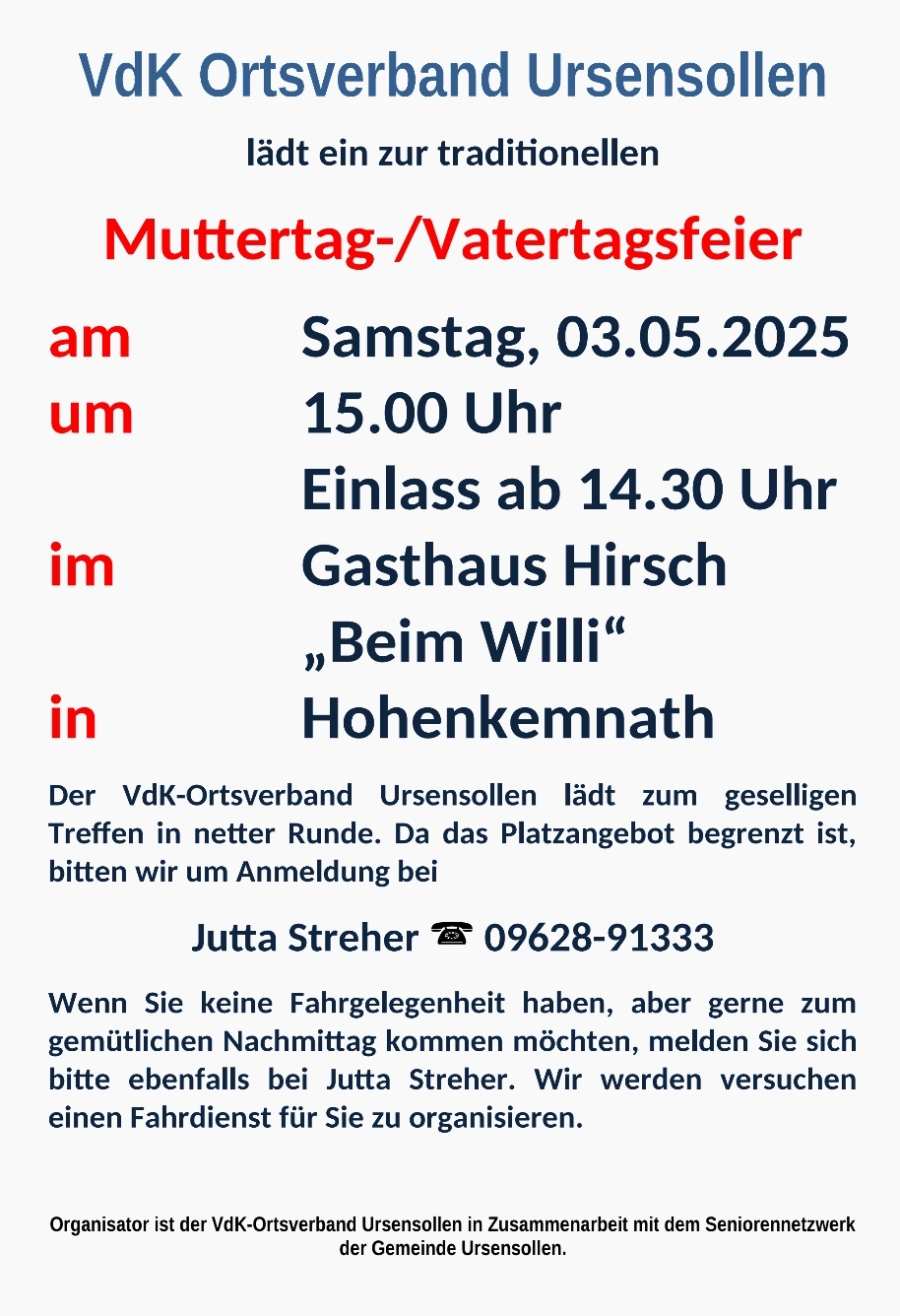 Muttertags- und Vatertagsfeier am 03.05.2025