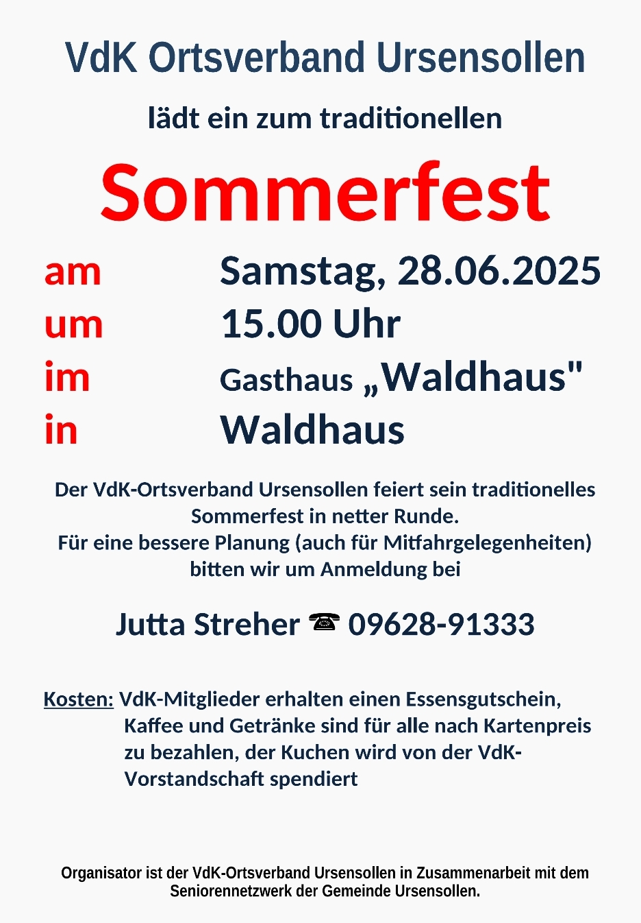 Der VdK-Ortsverband Ursensollen feiert sein traditionelles Sommerfest in netter Runde.