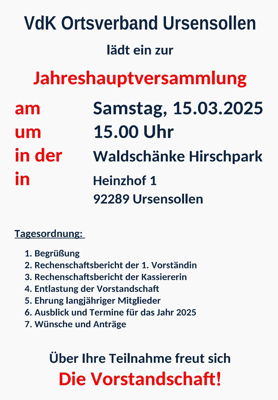 Jahreshauptversammlung des VdK Ursensollen am 15.03.2025