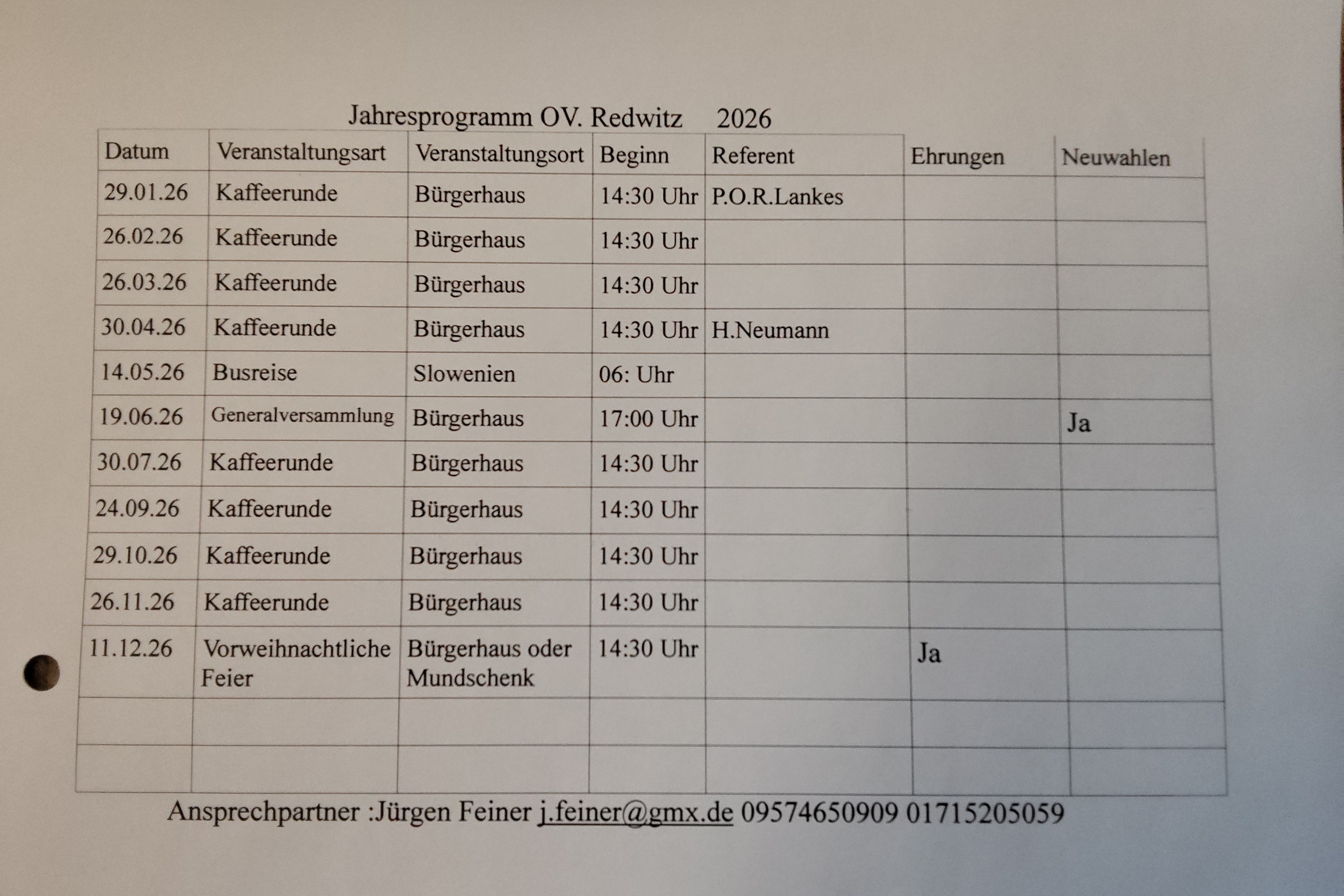 Jahresprogramm VdK Ortsverband Redwitz