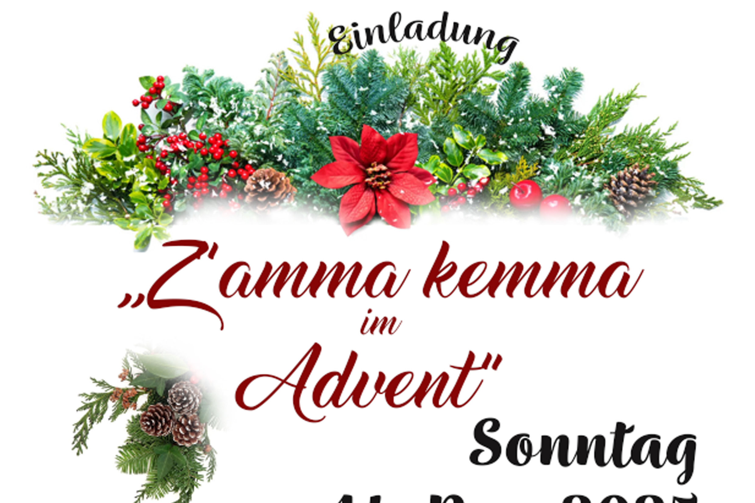 Einladung zur vorweihnachtlichen Feier Eingeladen zur vorweihnachtlichen Feier "Zamma kemma im Advent" sind alle Mitglieder einschließlich ihrer Partnerin/ihres Partners. Beginn mittags, am 14.12.2025 im Gasthaus Hack, Taubenbach