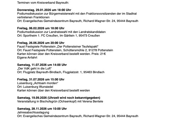 Terminen vom Kreisverband Bayreuth:
