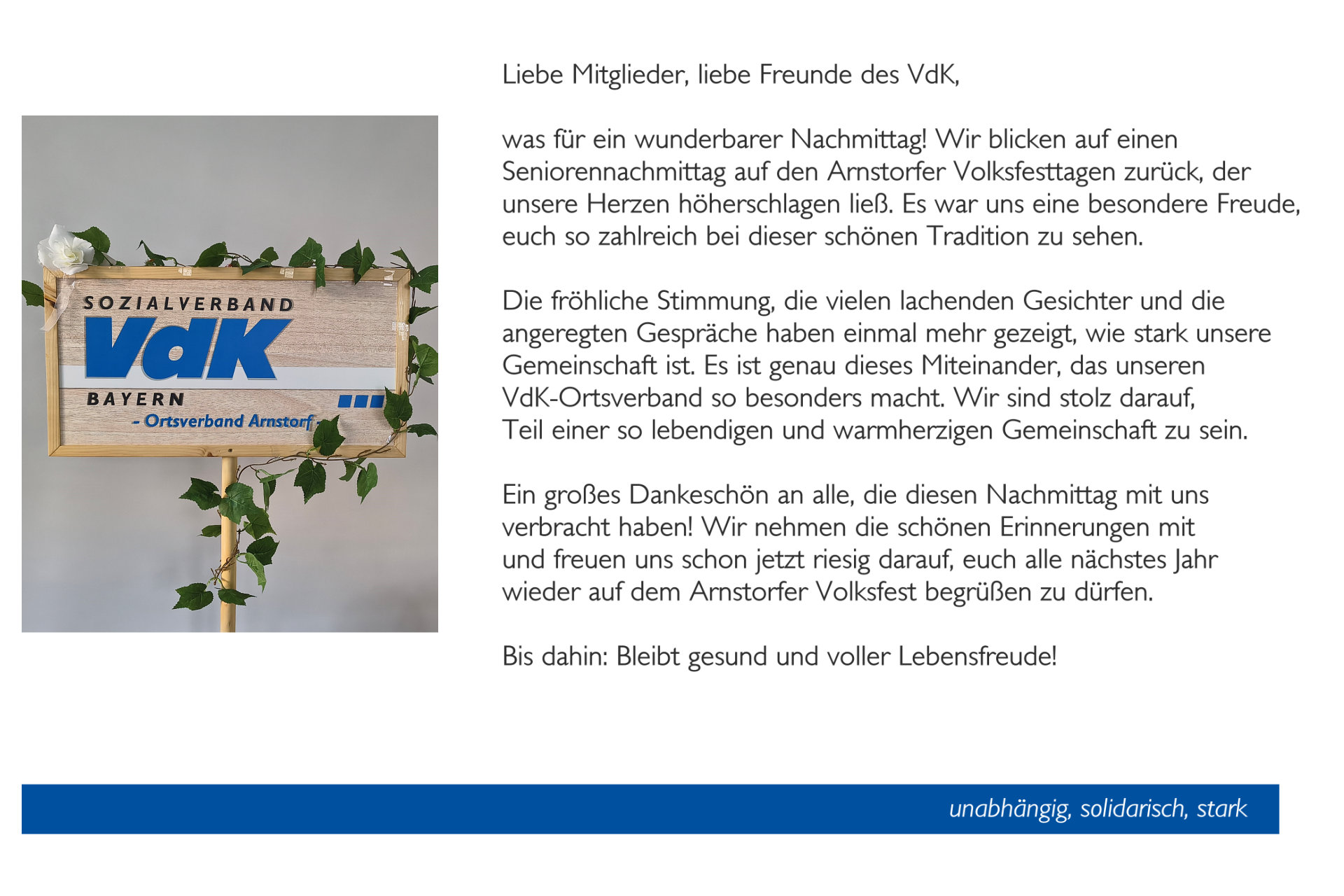 Arnstorfer Volksfest - Seniorennachmittag - Bild und Text