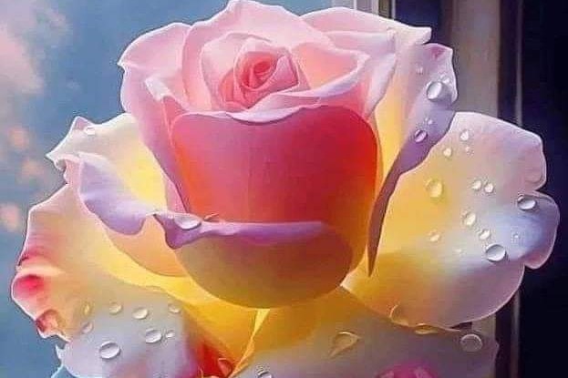 auf demFoto sieht man eine Rose mit Tautropfen