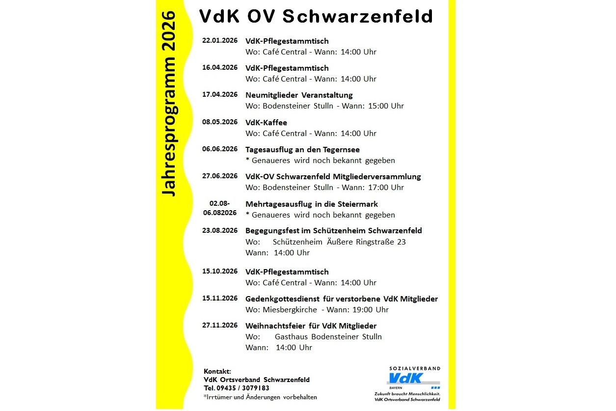 Jahresprogramm 2026 VdK Ortverband Schwarzenfeld