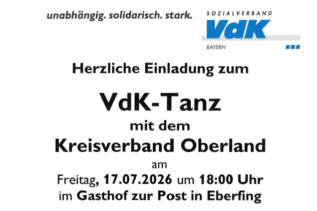 VdK-Tanz Kreisverband Oberland am 17.07.2026 in Eberfing