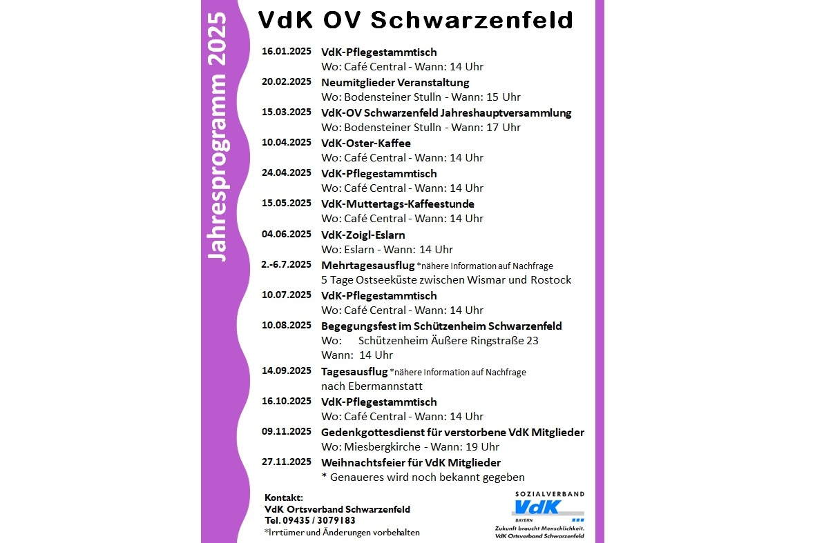 Jahresprogramm 2025 VdK Ortverband Schwarzenfeld