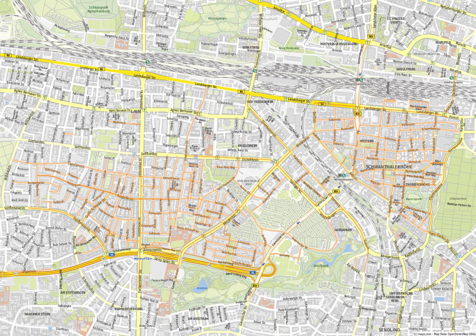 Kartenausschnitt zeigt markierte Straßen, die im Ortsverband enthalten sind auf Stadtkartenausschnitt