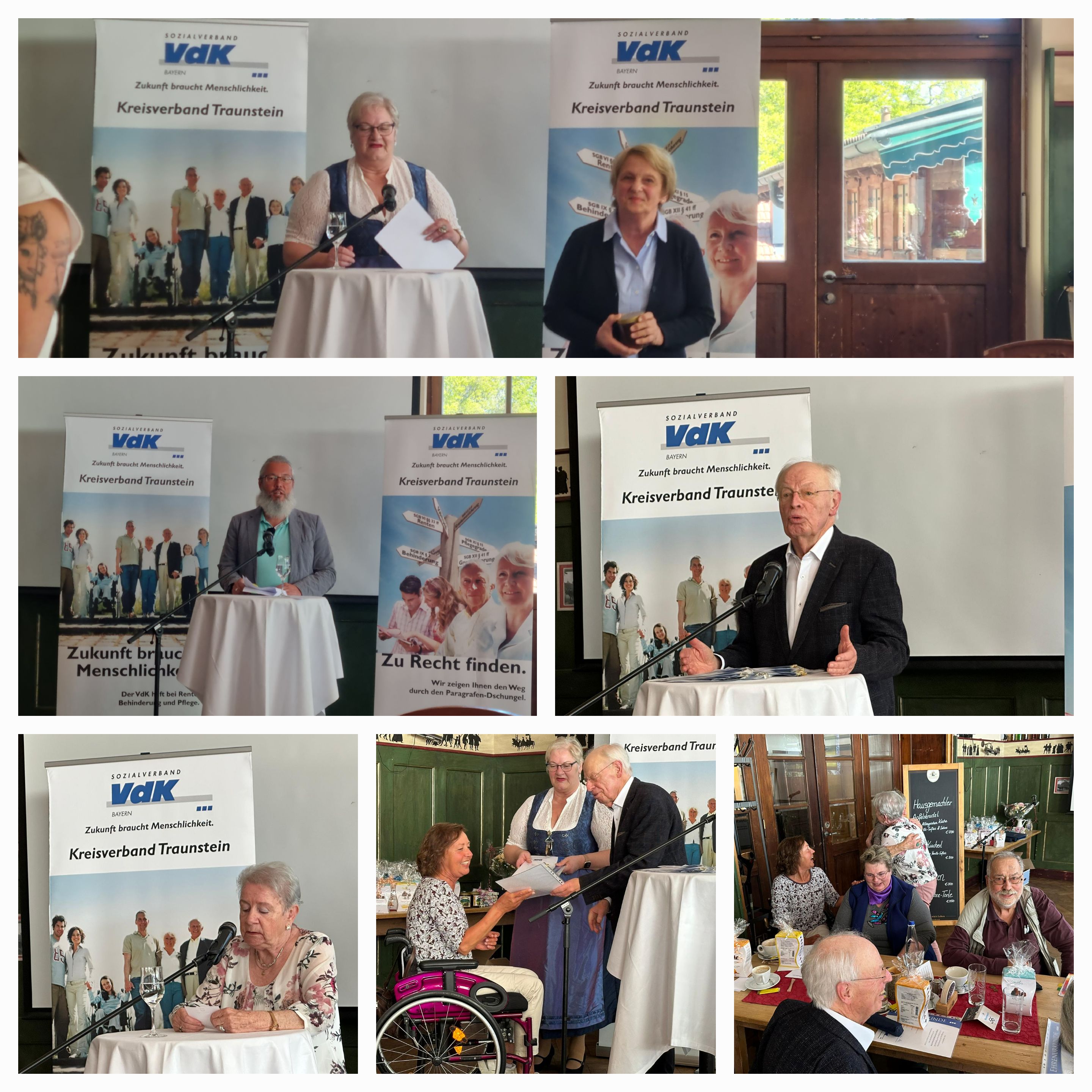 Eine Collage aus 6 Fotos zeigt Eindrücke von der Jahreshauptversammlung am 27.04.2024 im Sailer Keller