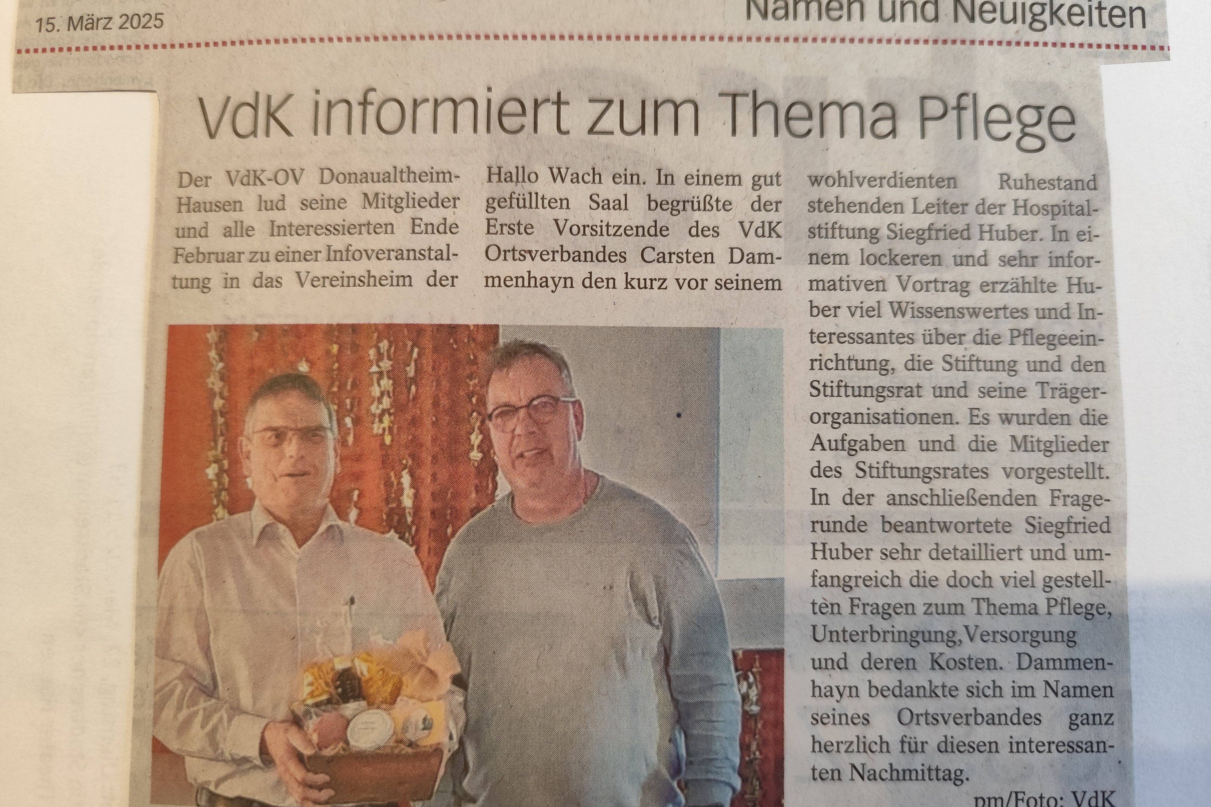 Vortrag zu Thema Pflege VdK-OV