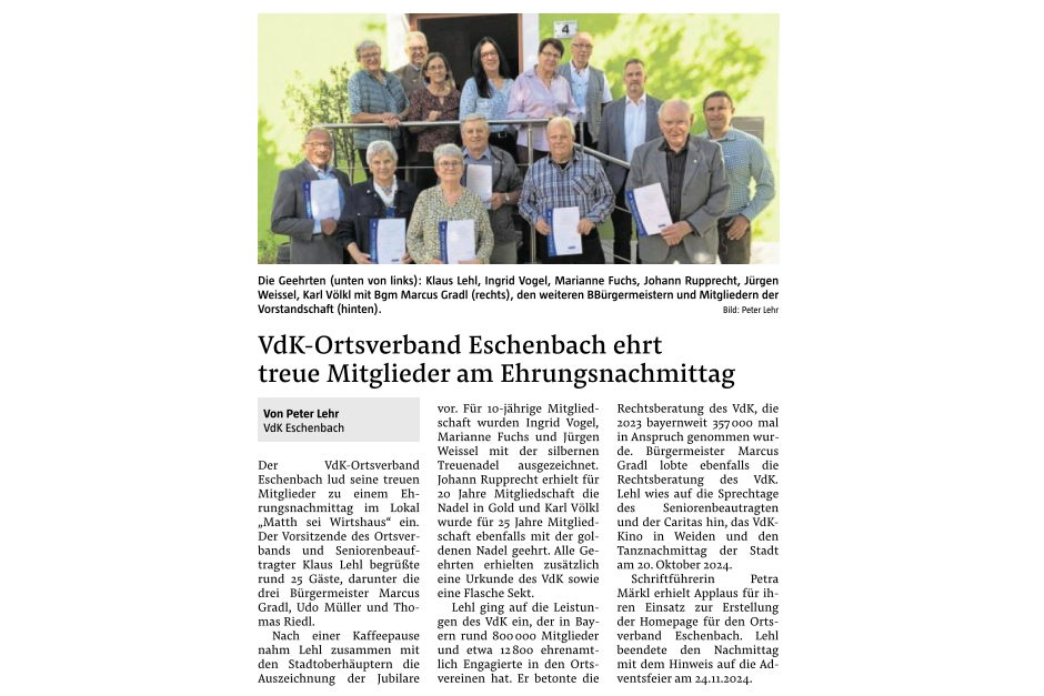 Ehrung langj&auml;hriger Mitglieder des OV ESB