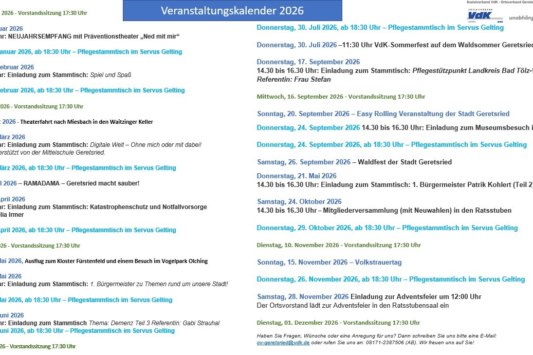 Veranstaltungskalender 2026