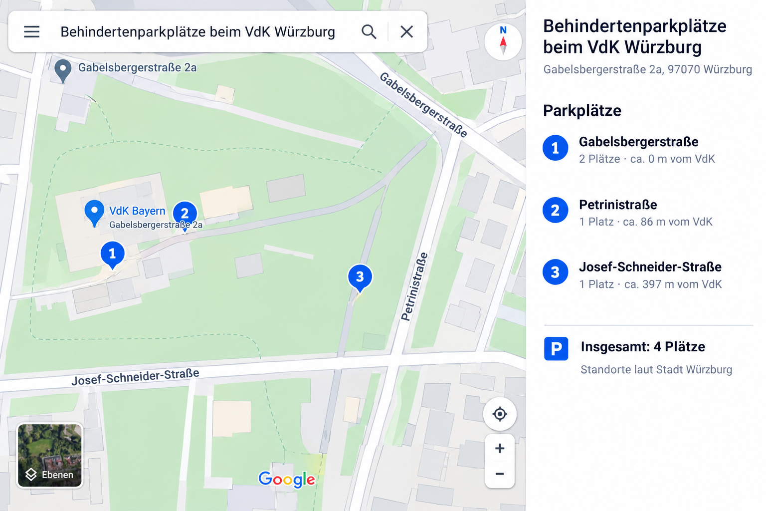 Karte Behindertenparkpl&auml;tze