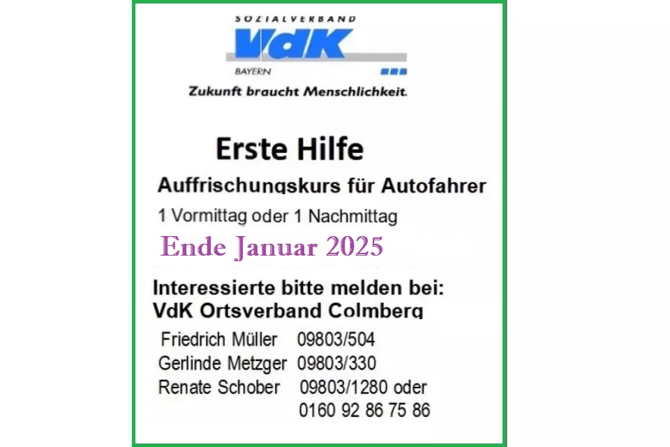 Erste Hilfe Kurs Januar 2025 Eratztermin