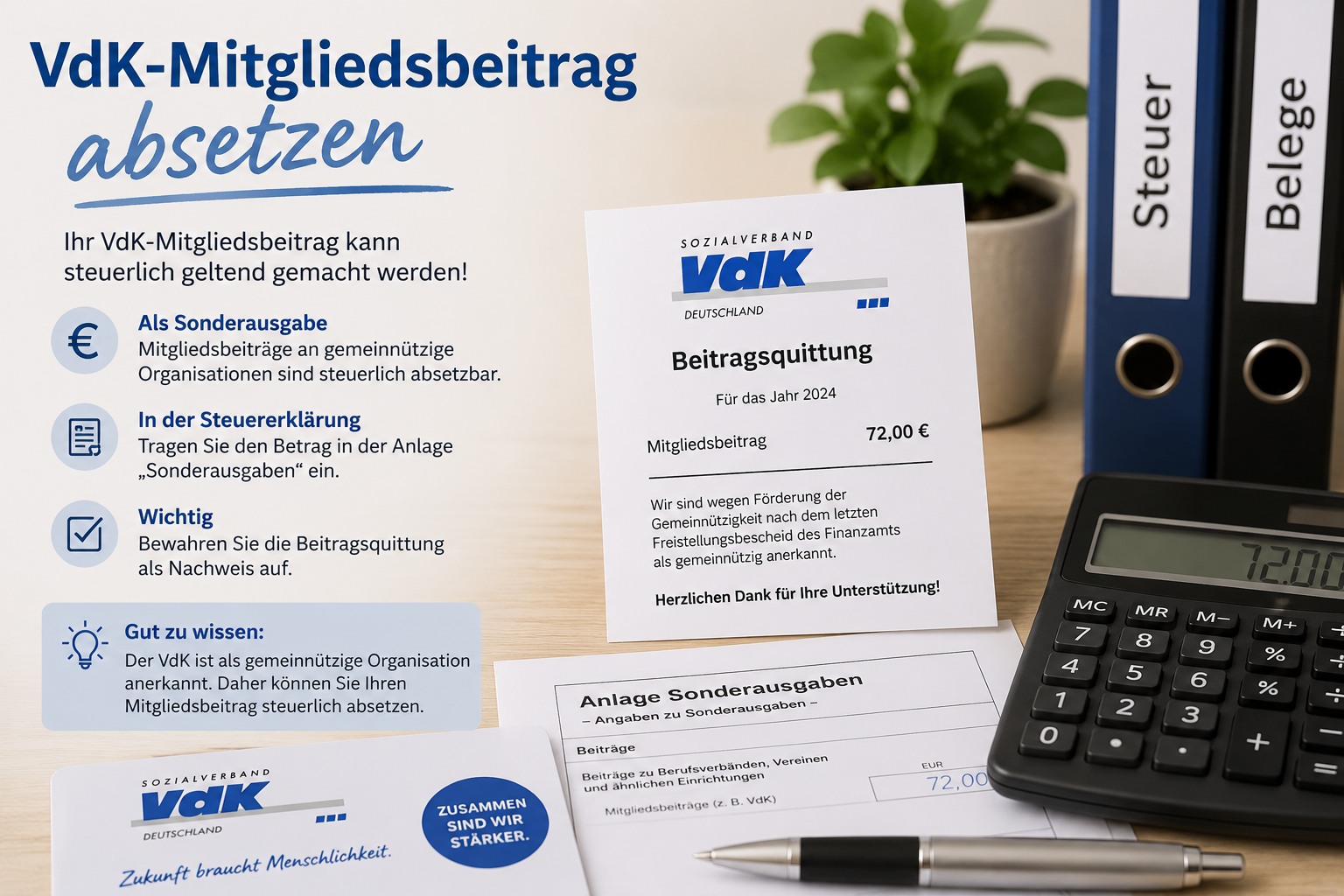 VdK Mitgliedsbeitrag Themenbild Mitgliedsbeitrag absetzen